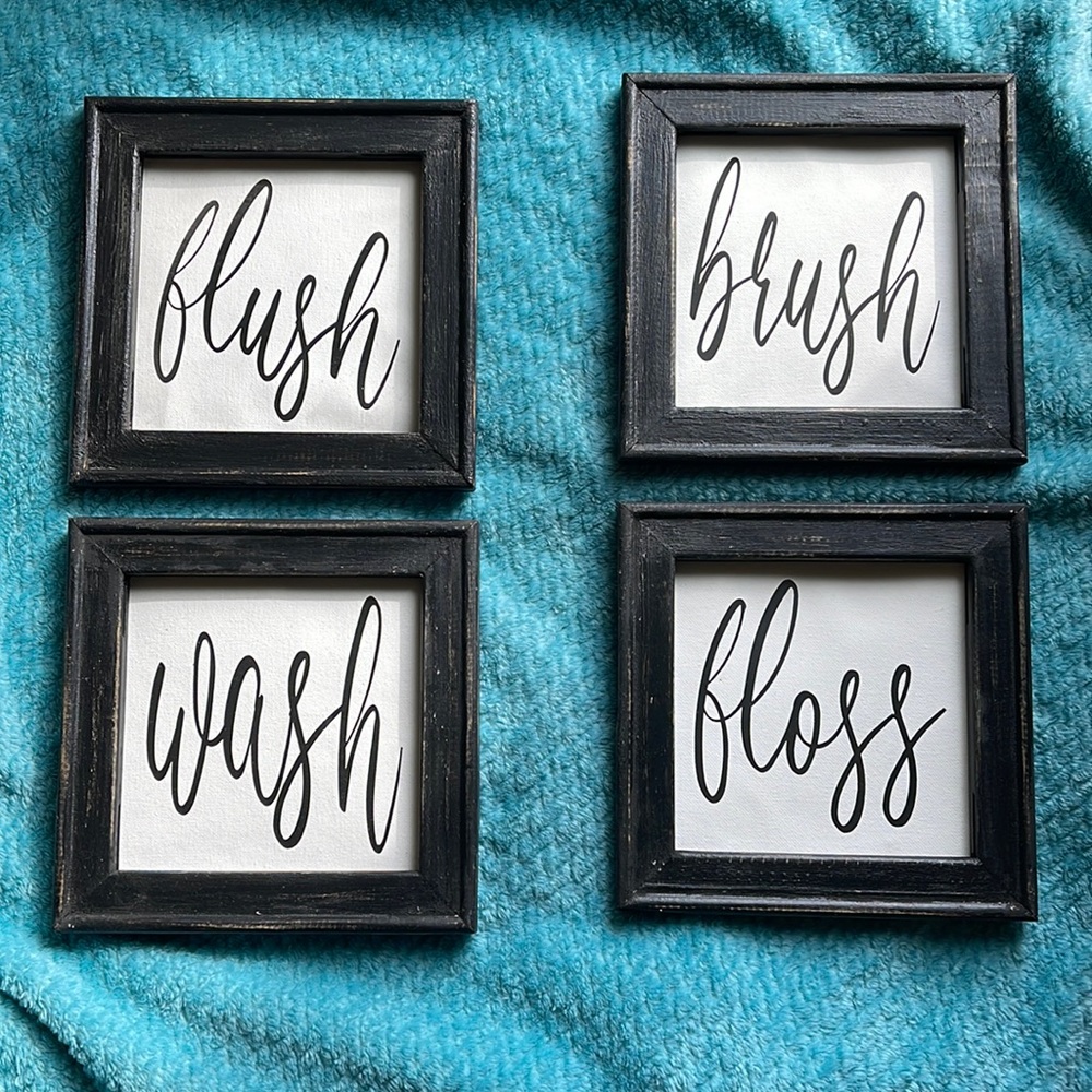 Wooden Reversed Canvas Hand painted Black frames Flush Wash Brush Floss 8” x 6”